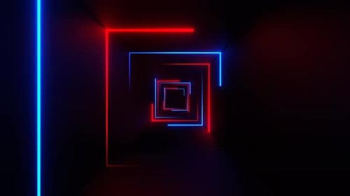 Red And Blue Seamless Neon Squares Tunnel Background Vj Loop In 4K