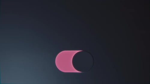 Animação de interruptor alternativo em loop com luz de brilho rosa