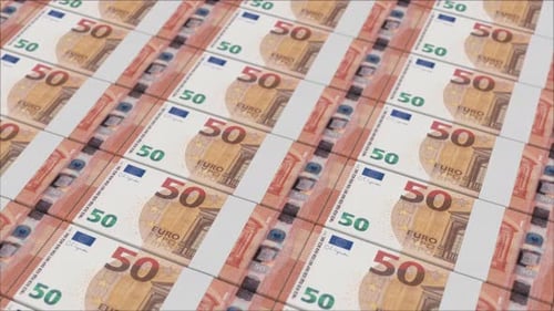 50 EURO banknotes printing by a money press