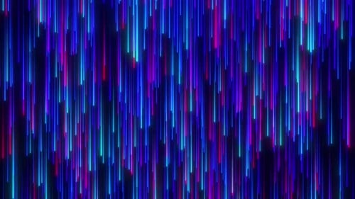 Neon rain of particles, falling line background, motion of a stream of glowing bright particle