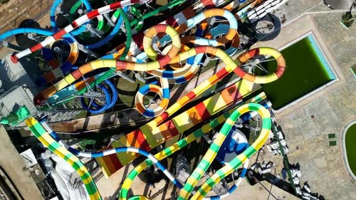 Istanbul Turkey circa 2023: Marina Aquapark, Beachside, circle above drone shot