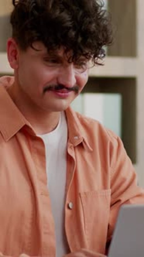 Caucasian Business Man Work Laptop in Office Businessman Male Guy Working Typing Computer Smiling