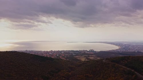 Breathtaking aerial view of the coast near Varna, Bulgaria at sunset