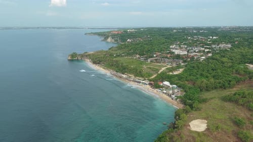 Aerial view of balangan beach and coastline in bali, indonesia