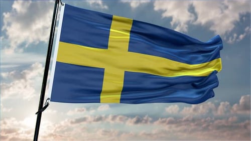 Realistic Waving Sweden Flag Loop Against Cloudy Sky