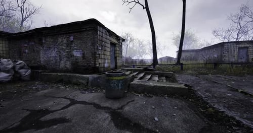 Abandoned Industrial Area in Post-Apocalyptic Desolate Landscape