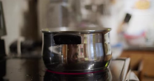 Steaming Pot on Stove in Home Kitchen