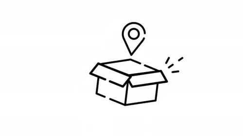 Delivery Box with Location Pin – Animated Looping Video, Alpha Channel, Line Art Style