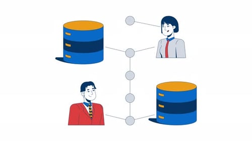 Users securely connected to database servers 2D animation