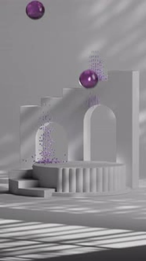Minimalist 3D Loop of Exploding Spheres in Soft Light Environment