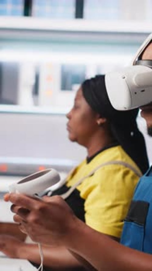 Vertical Video Solar Panel Factory Engineer Using VR Headset to Improve Solar Energy Automation