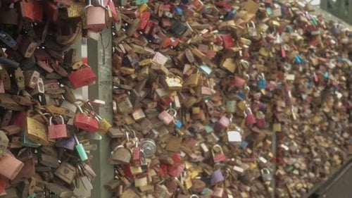Cologne's iconic bridge is covered in colourful locks, symbolizing love and memories.