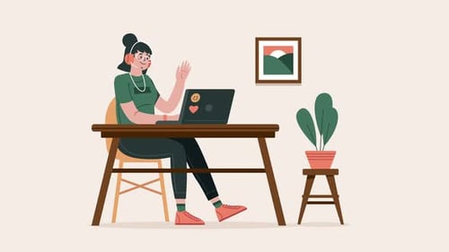 Animated Flat Design: Person Working Remotely on Video Call