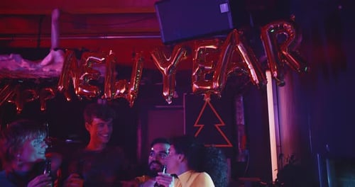 Friends sit at bar and enjoy beer