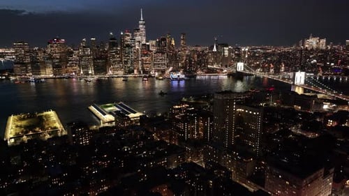 Night View of Downtown New York At Manhattan In New York United States.