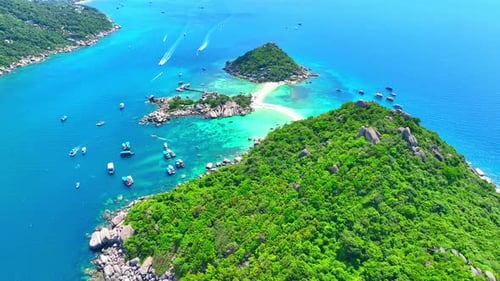 Tropical Island with Sandy Beach. 4K.