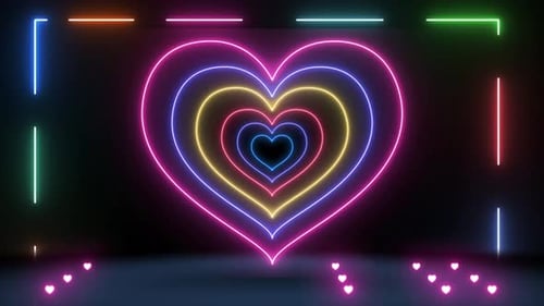 Vibrant Neon Heart and Colorful Glowing Frame Animation