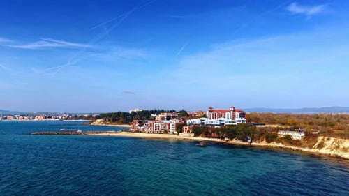 View on the multi-storied buildings located on the sea shore.