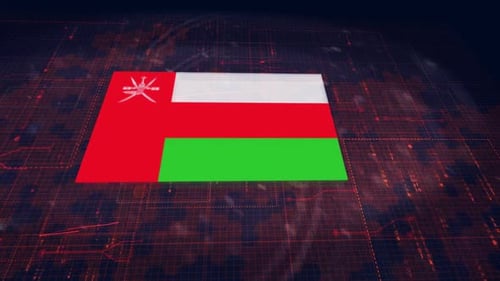 Oman Flag Animated in Futuristic Digital Grid Background
