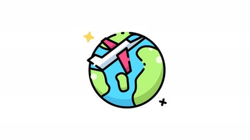 Cartoon Airplane Flying Around Earth Travel Animation