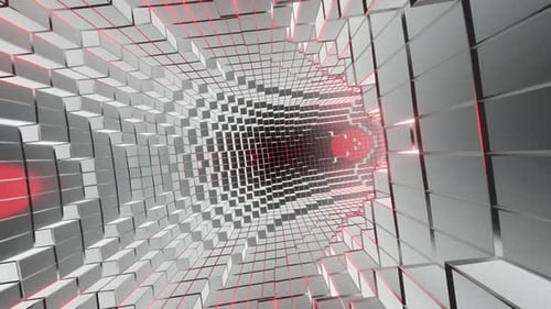 Gedrehte Würfelwand, grauer Hintergrund mit rotem Licht, VJ Loop-Animation
