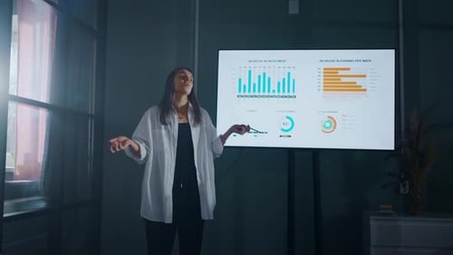 Woman Giving Engaging Corporate Presentation to Colleagues