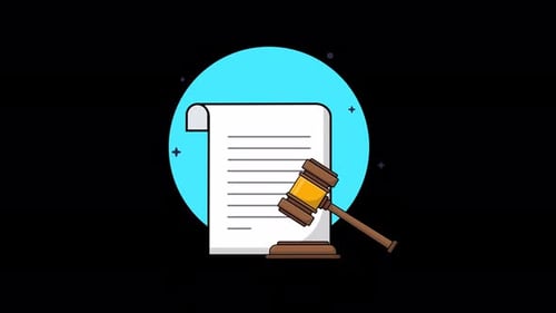 Legal Document and Gavel Flat Design Icon Animation