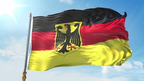 Realistic German Flag Waving in Blue Sky Loop