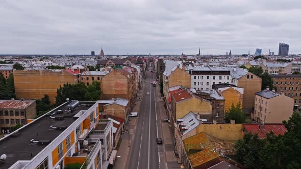 Establishing Drone Shot Aleksandra Čaka Street Riga Latvia View Towards ...