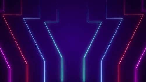 abstrakter blauer Neonhintergrund mit Pfeil und Linie, futuristischer Loop-Hintergrund für Disco-Partys