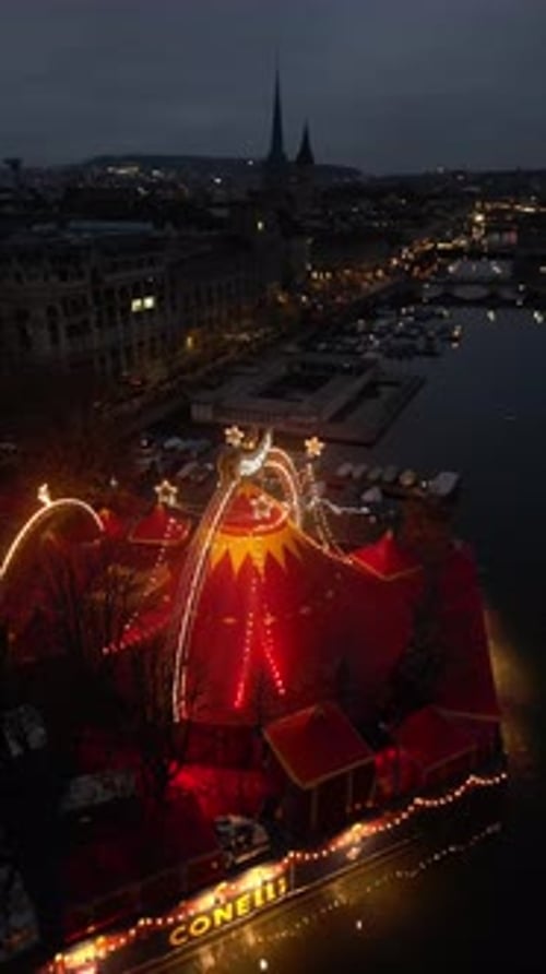 Aerial shot of the river in Zurich