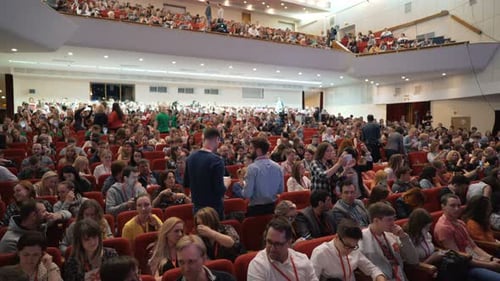 Engaged audience attends conference or cultural event in novosibirsk Russia