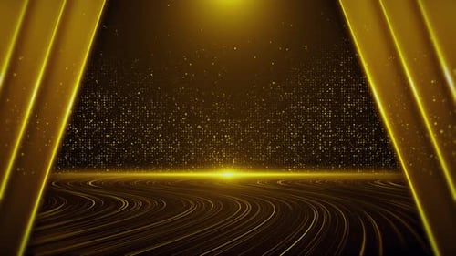 Elegant Golden Stage Background with Sparkling Light Particles