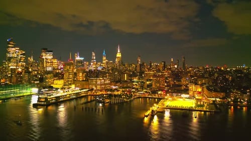 New York City Skyline at Night American Urban Skyscrapers USA Near Dramatic Night Clouds New York