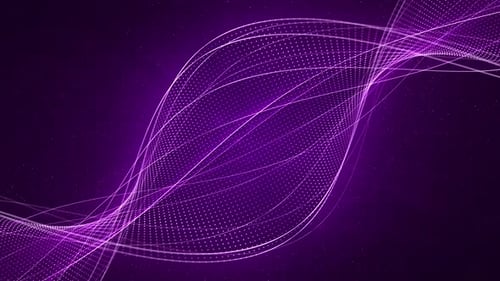 Seamless loop animation of abstract transparent structure made of bright purple particles and lines