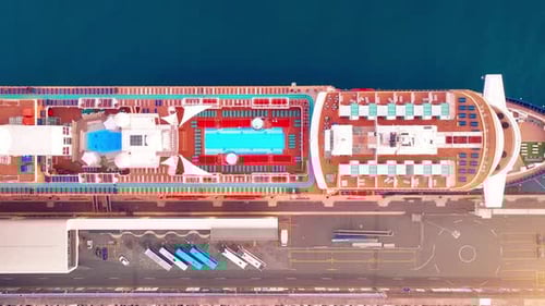 Aerial View of Cruise Ship Docked in Port