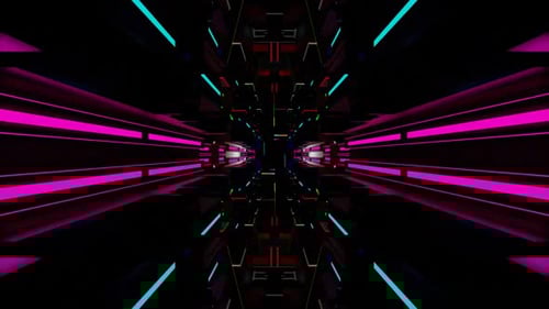 Futuristic Tunnel with Neon Lights and Endless Depth