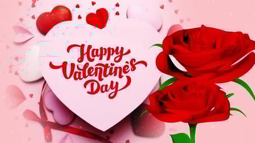 Happy Valentine's Day Greeting with Hearts and Roses Animation