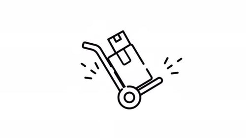 Carrinho de mão com pacote — Vídeo animado em loop, canal alfa, estilo Line Art