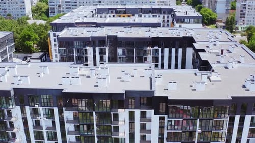 Aerial view of apartment building.