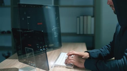 Futuristischer Cyber-Hacker, der unter dem Deckmantel von Anonymous operiert, verwendet fortschrittliche Algorithmen, um Infil