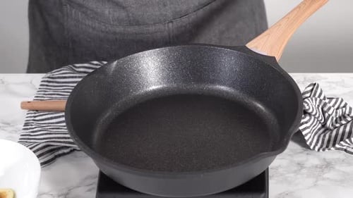 Step By Step Frying Mini Pancake Cereal in a Nonstick Frying Pan