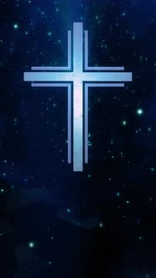 Futuristic Vertical Christian Cross Ethereal Spiritual Blue Cyberspace Loop