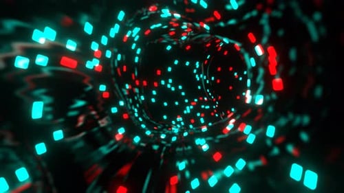 Roter und türkisfarbener abstrakter Flüssigkeitstunnel mit Neonlicht-Hintergrund Vj Loop in 4K