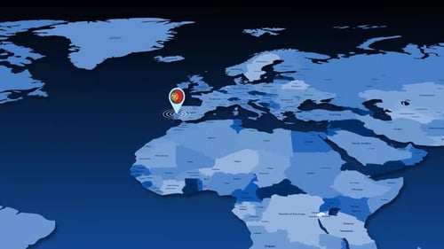 Portugal Location Tracking Animation On Earth Map