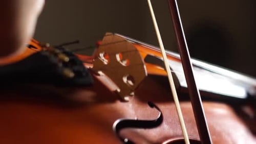Close up of a female musician playing the violin. Slow Motion.