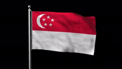 Photorealistic Singapore Flag Waving Loop with Alpha Channel