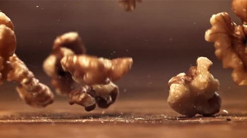 Falling Walnuts Macro Food Preparation Ingredient