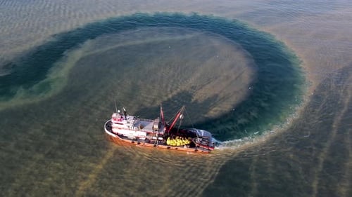 Footage Of Fishing Boat In Turbid Sea