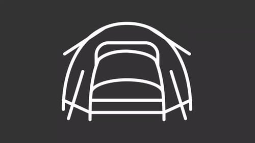 Animated thin line tent white icon